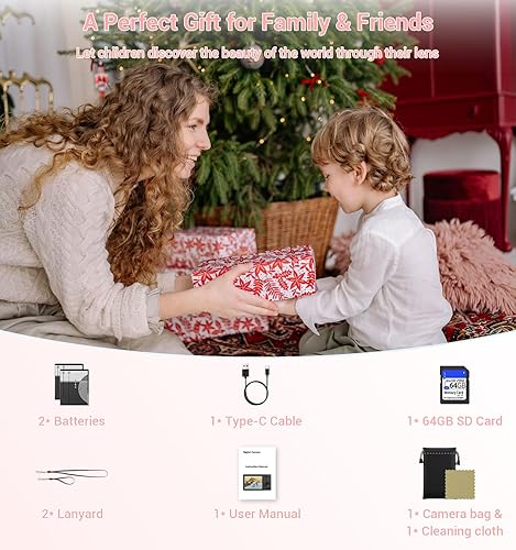 Miniatura 9 de Cámara digital, cámara digital FHD 4K rosa mejorada 2026 para niños, adolescentes y niñas, cámaras compactas con tarjeta de memoria de 64 GB, 2
