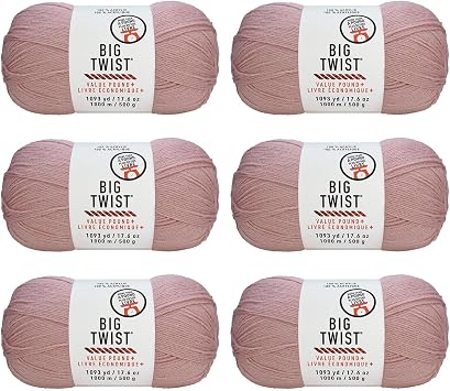 Big Twist Value Pound+ Yarn, Bulk Medium Worsted 100% Acrylic Skeins, Assorted Colors, 17.6 oz, 6-Pack