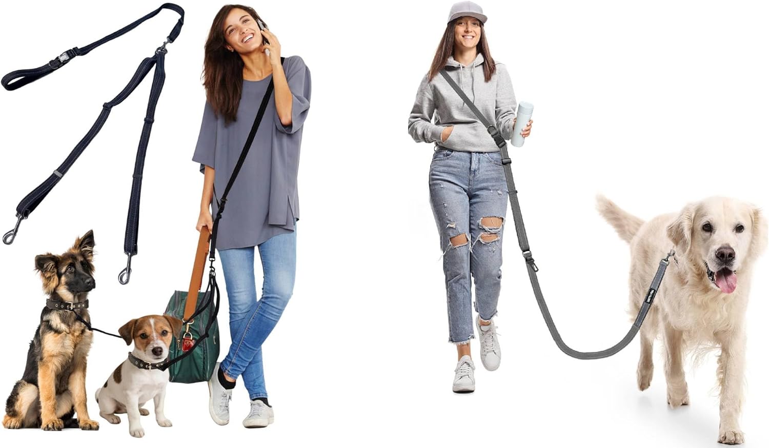 Two-Pack Set： Double Dog Leash x1, Heavy-Duty Long Dog Leash with car Seatbelt x1\ 