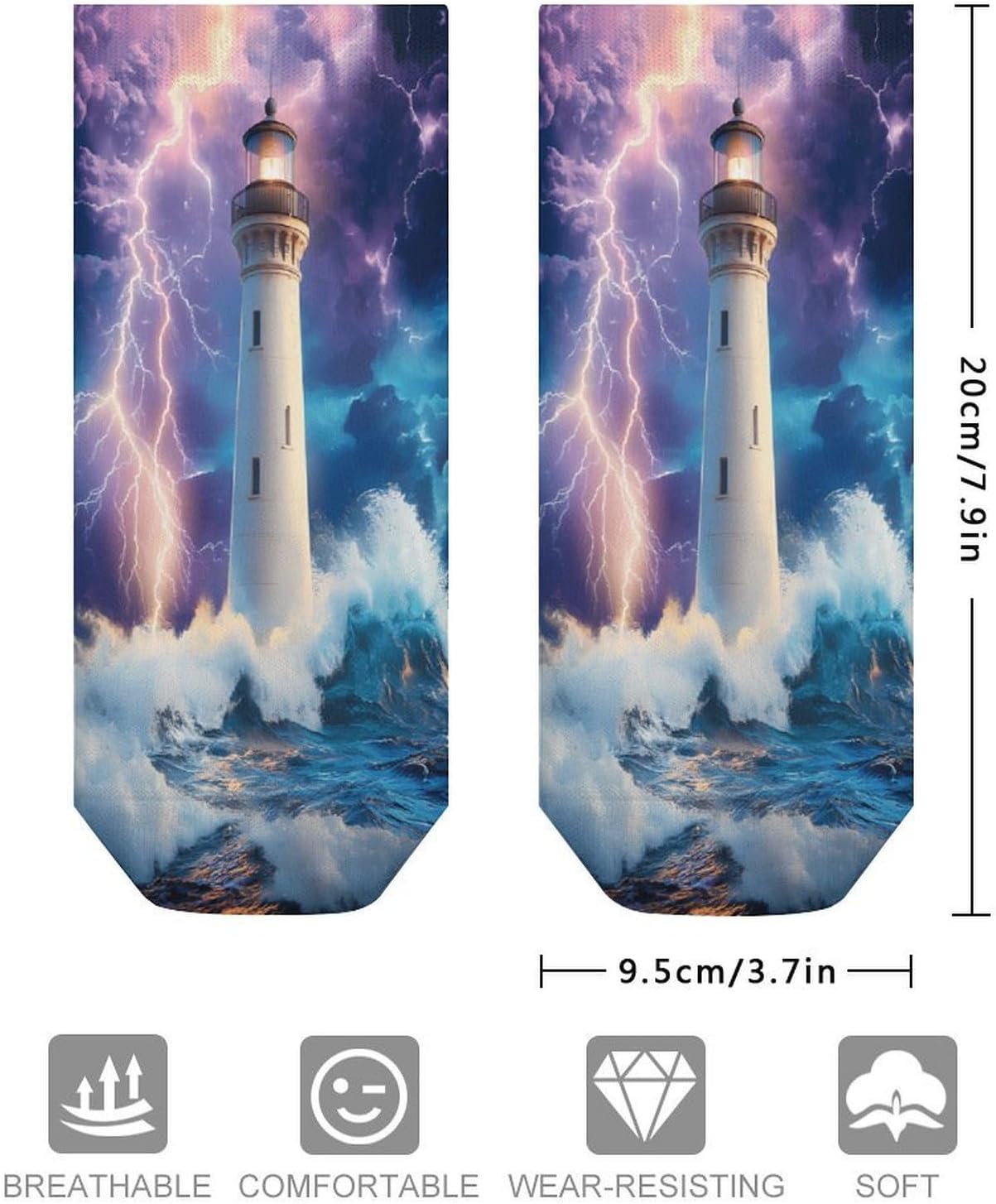 Stormy Lighthouse Ankle Socks for Men Women Low Cut Crew Sock Casual Sports Clothing