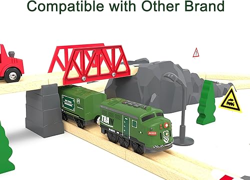 Miniatura 9 de Juego de tren eléctrico de juguete para pistas de madera, tren motorizado a control remoto para niños, compatible con Thomas, Brio