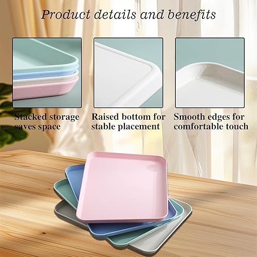 Miniatura 4 de Bandejas de comida rápida de 10 x 14 pulgadas, popote de trigo, bandeja rectangular para servir, bandeja de almuerzo y cena, bandejas de cafetería