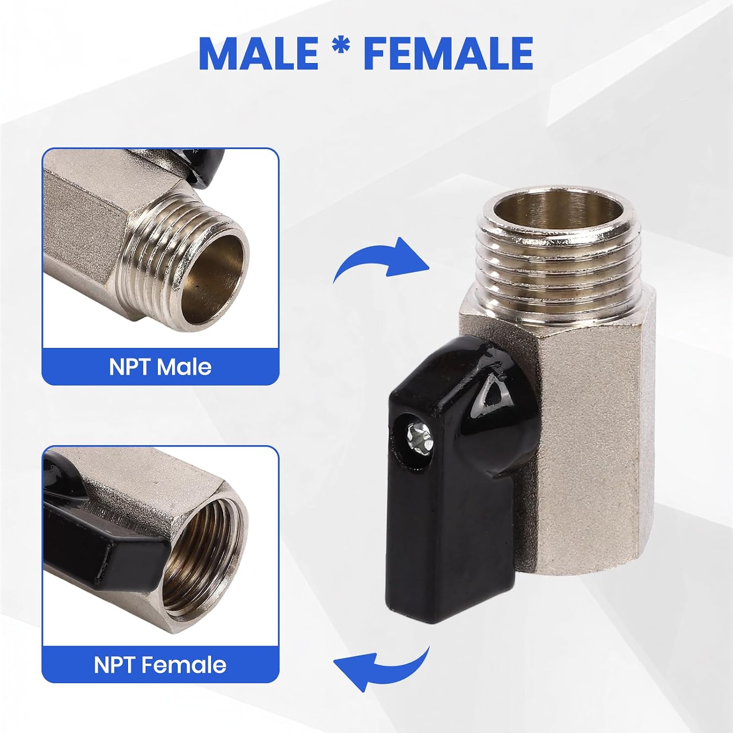 ValveTechnik 2Pcs 1/2" Mini Brass Ball Valve NPT Female x Male | Thread Shut Off Compact Rust-Resistant Double-Seal for Water Gas Oil Lines Home Kitchen Bathroom RV