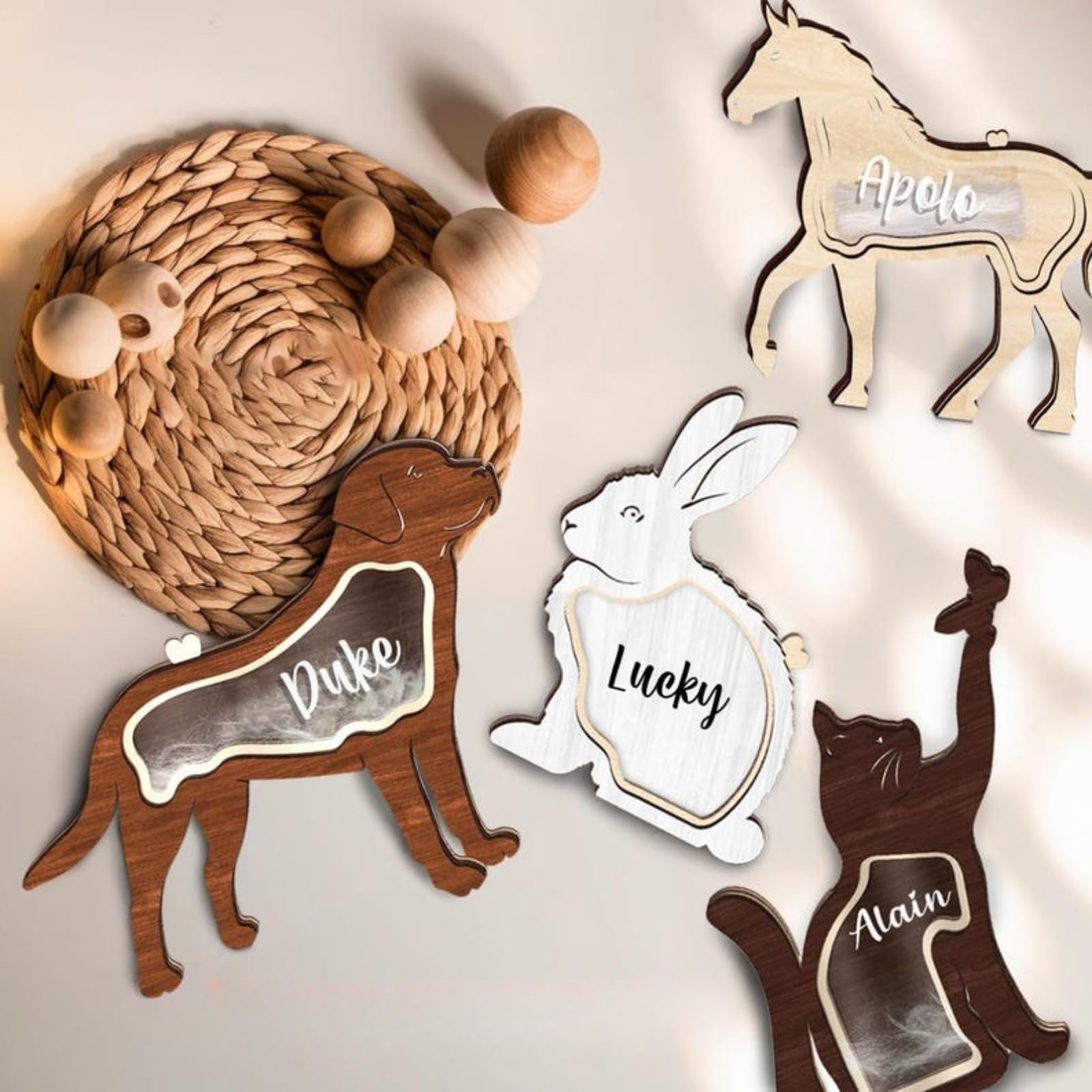 Personalized Pet Hair Keepsake Box Wooden Pet Fur Gifts for Dog Cat Horse Rabbit Unique Shape Standable Tabletop Decor Pet Memorial Gift for Dog Lover Friends Storing Hair Teeth Ashes (Walnut,Dog)