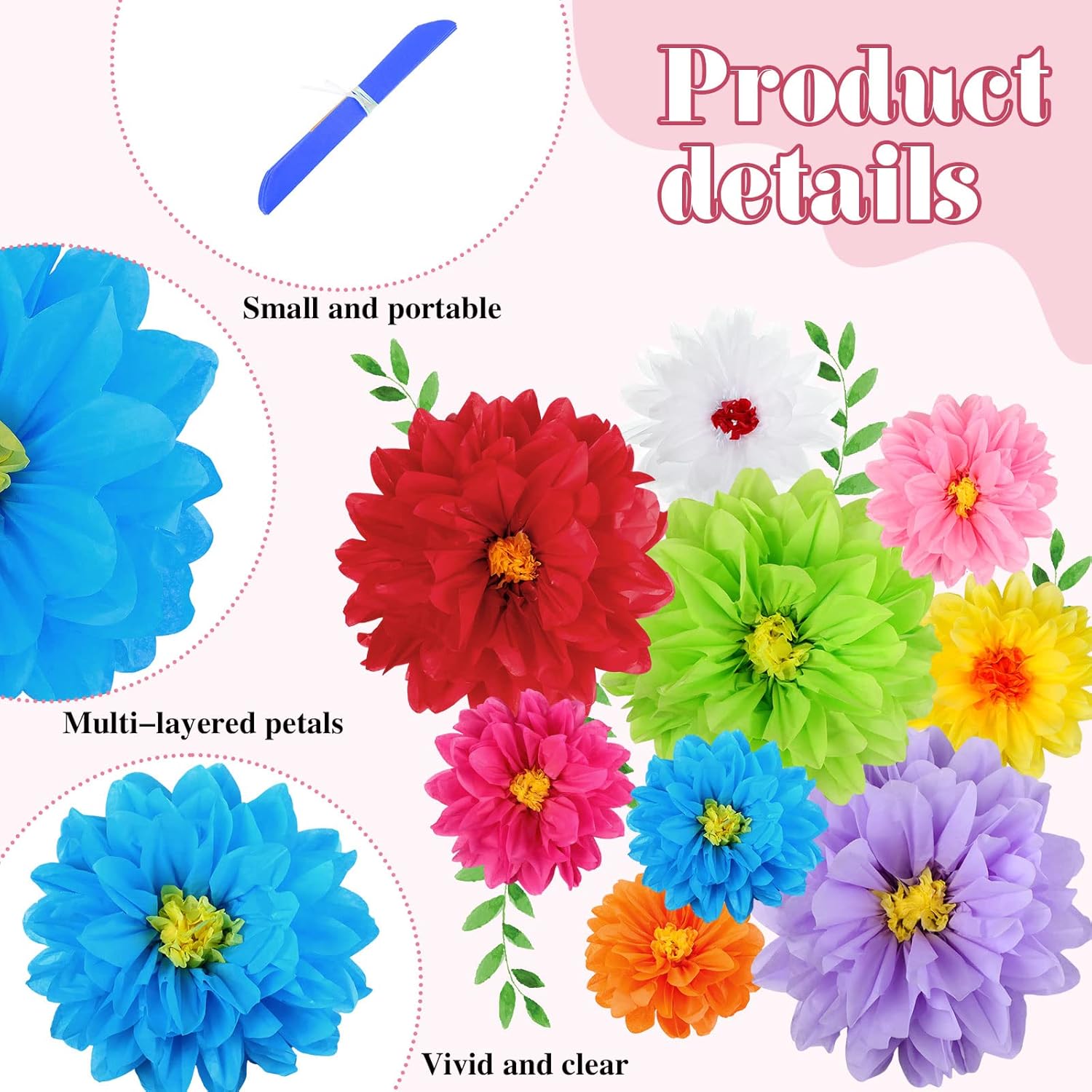 Geyee 81 Pcs Mexican Paper Flowers Fiesta Tissue Paper Flowers Colorful Crepe Flower Mexican Fiesta Party Decorations for Floral Backdrop Carnival Wedding Birthday Party Craft Wall Decor (8" 10" 12")