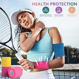 KISEER 15 Pack 2 Inch x 5 Yards Self Adhesive Bandage Breathable Cohesive Bandage Wrap Rolls Elastic Self-Adherent Tape for Stretch Athletic, Sports, Wrist, Ankle