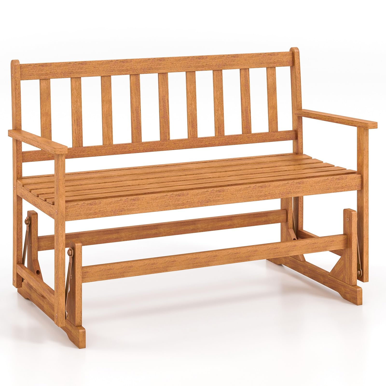 RELAX4LIFE 2-Person Outdoor Glider Bench - Acacia Wood Heavy Duty 800 LBS Double Swing Rocking Chair w/Slatted Seat, Backrest & Armrests, Loveseat