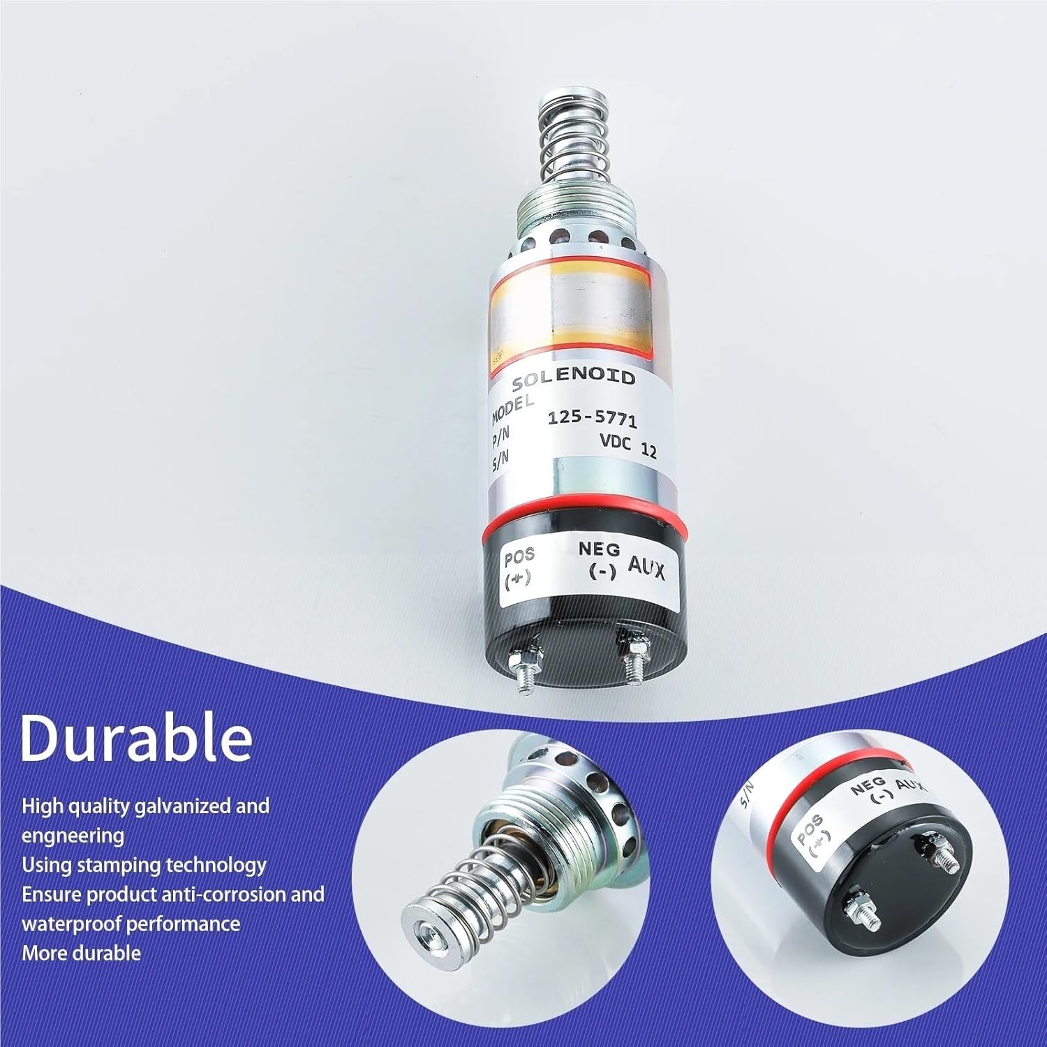 125-5771 Fuel Shut Off Solenoid 9X-5312 FSS0070 Compatible With Caterpillar Engine 3114 3116 Asphalt Paver AP-1000 AP-1050 2 Terminals 12VDC