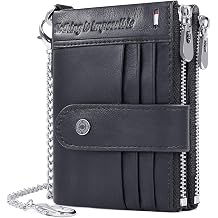 REETEE Mens Wallet RFID Blocking Genuine Leather Wallets Mens Slim Wallet for Men with Chain,Men's Bifold Leather Wallet 19 Credit Card Holder and Zipper Coin Pocket