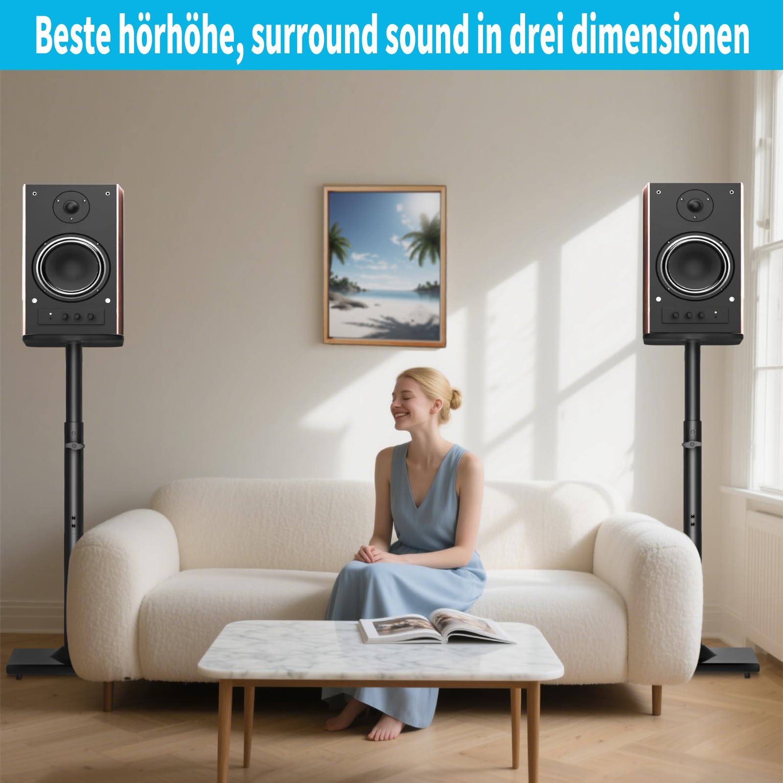 OUUTMEE Par de soportes de altavoz de altura ajustable para satélites de hasta 10 kg, se extienden de 83 a 106 cm, soportes de altavoz de suelo con gestión de cables, soportes de altavoz de estantería