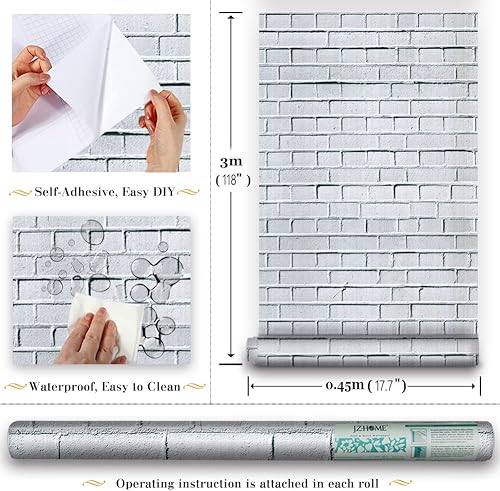 Miniatura 10 de H9217 - Papel tapiz rectangular para despegar y pegar, papel tapiz de ladrillo de 17.7 pulgadas x 9.8 pies, azulejos autoadhesivos de metro, papel