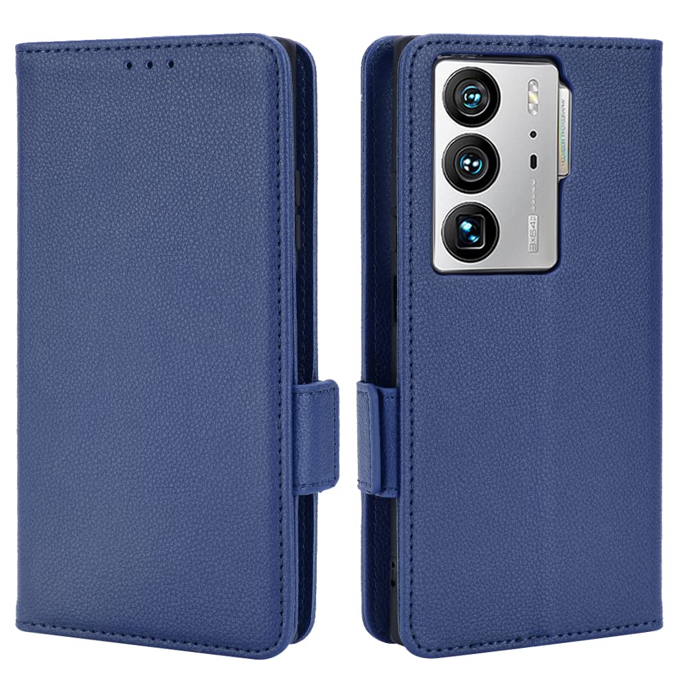 Case for ZTE Axon 40 Ultra,Magnetic side buckle,Lychee texture design,PU Leather Wallet Case Cover,[3-Slots][Stand Feature] Compatible with ZTE Axon 40 Ultra-Blue For ZTE Axon 40 Ultra Blue