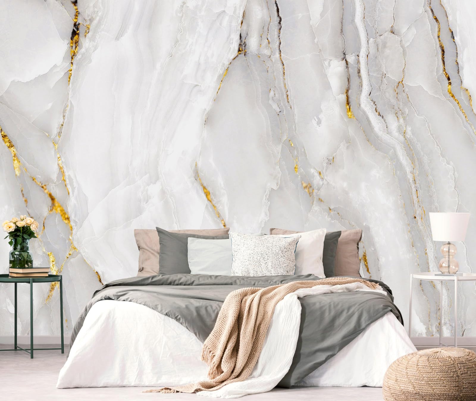 pyffyp- gold with white marble wallpaper wall murals for bathroom-not peel and stick