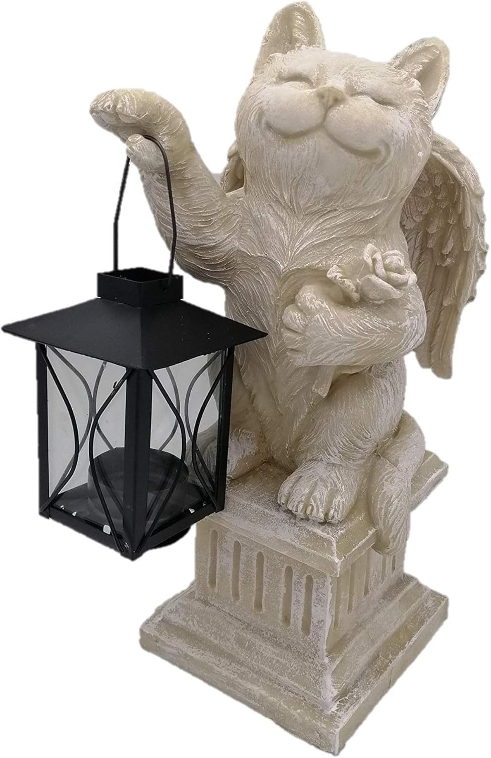 Comfy Hour 12.6" Cat Angel Memorial Statue with Lantern, Rustic Antique Vintage Figurine for Home Decor, Resin Pet Remembrance Sculpture for Outdoor Garden, Light Gray