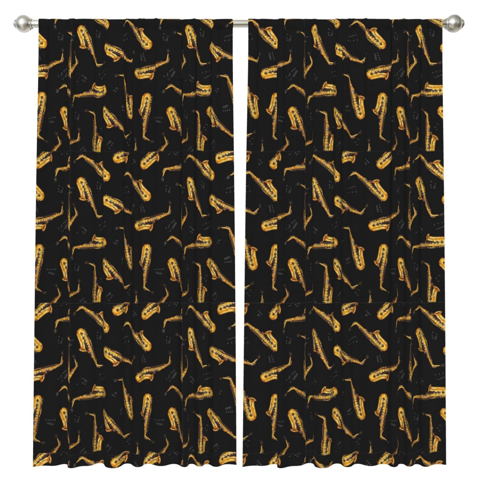 InOmak Saxophone, 2 Panels Window Curtains 52 x 84 Inch Blackout Curtains for Living Room Bedroom