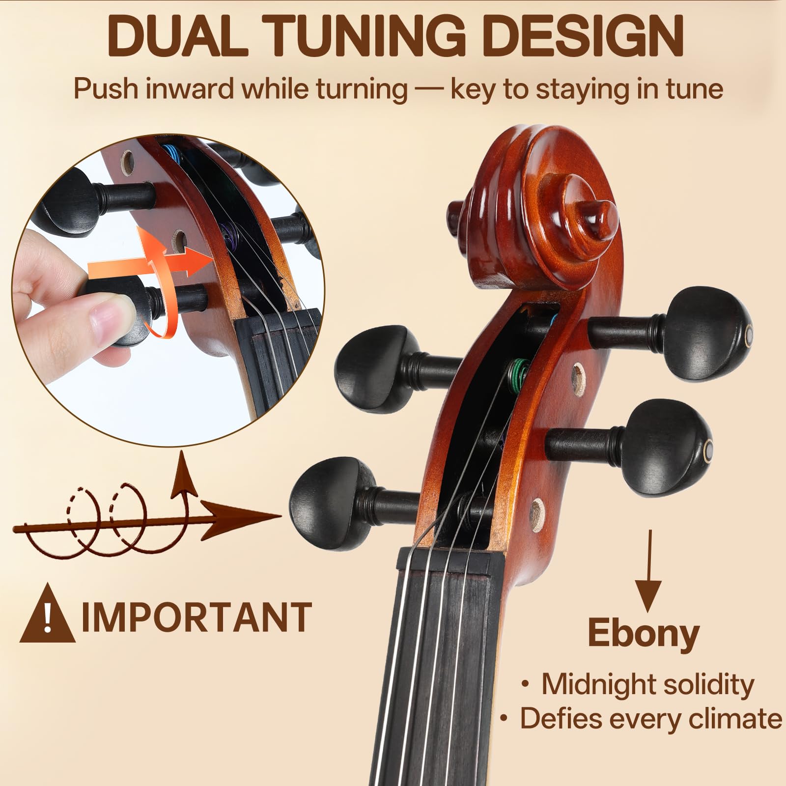 Kmise Kit de iniciación de violín de tamaño completo 4/4 aprobado por maestros para adultos, principiantes, estudiantes, violines acústicos de ébano de alta densidad, paquete de violín con funda, arco