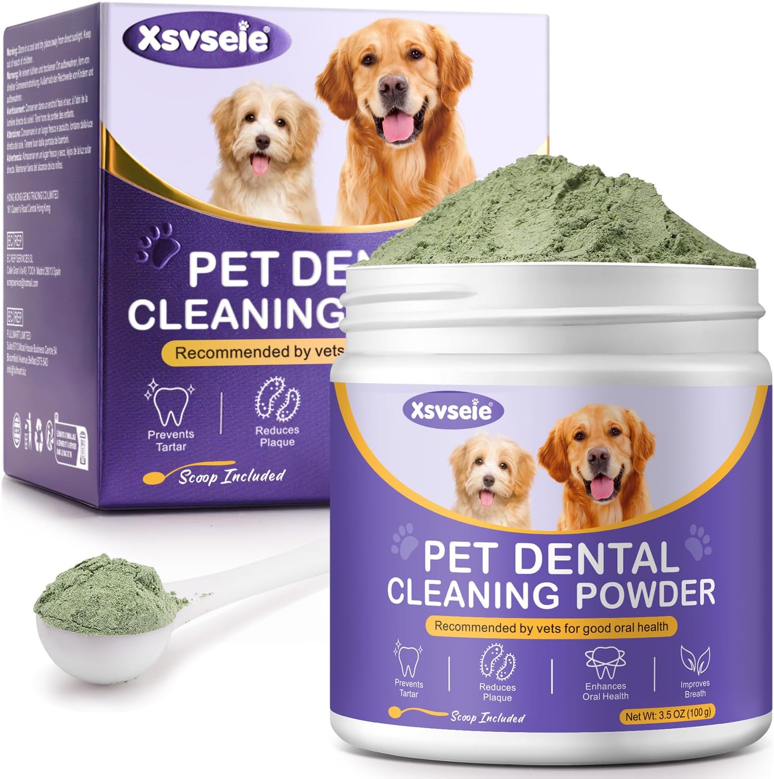 Dog Dental Powder, Dog Breath Freshener, Dog Teeth Cleaning, Plaque & Bad Breath Off, Teeth Cleaning Made Easy, Green Tea Flavor