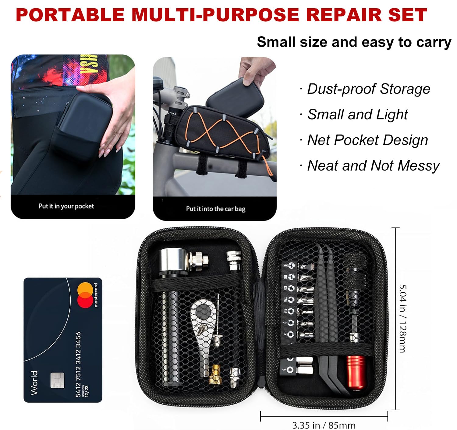 Kit de herramientas de reparación de bicicletas, kit multiherramienta para