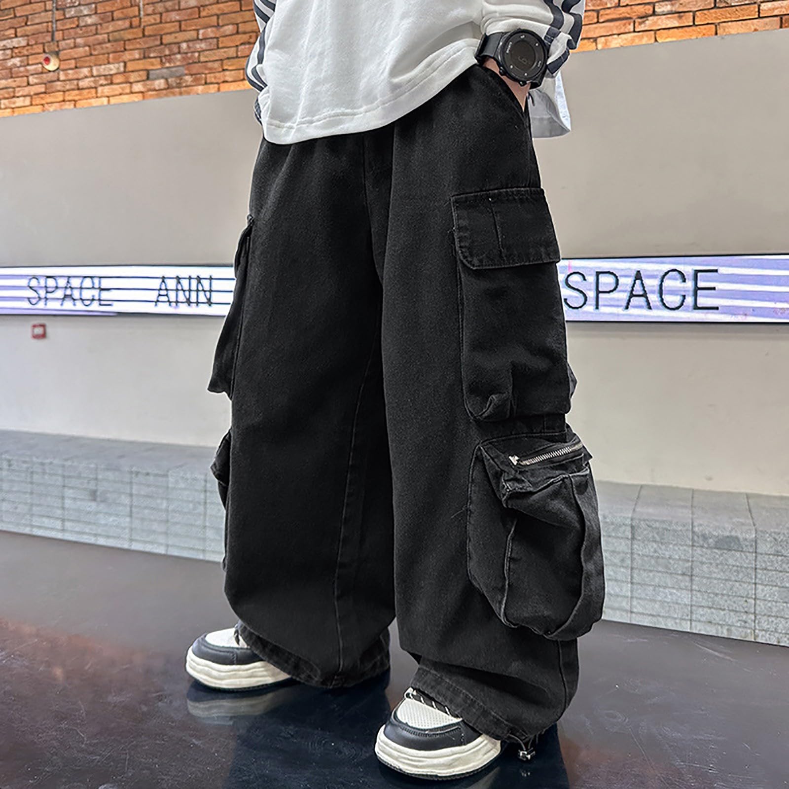 Generisch Jogginghose Jungen,Kinder Gerades Bein Elastischem Bund Cargohose Jungs Lässige Outdoor Cargo Hose Für Schule Children's Flared Outdoorhose Arbeitshosen Jogginghosen