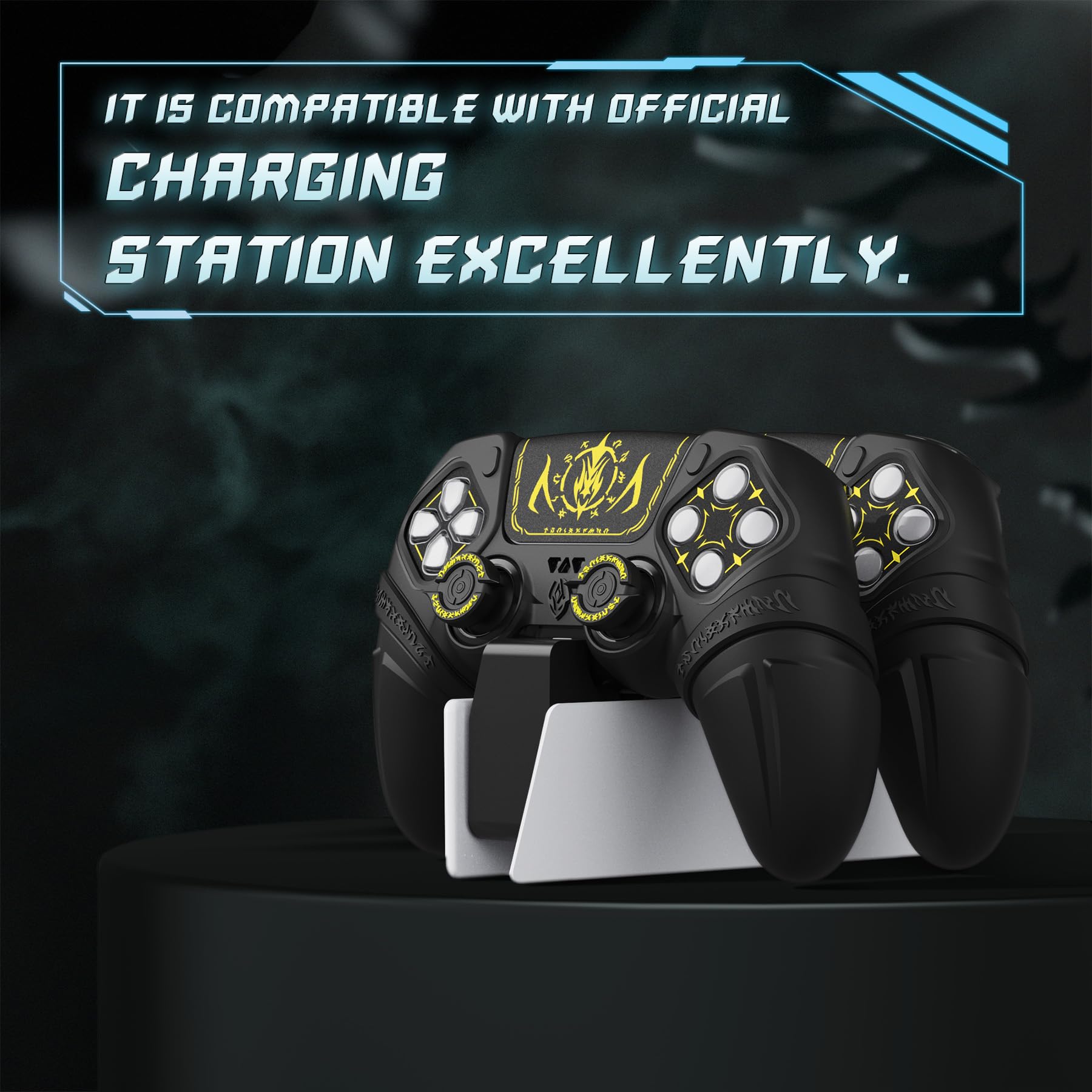 PlayVital Silikonowa Nakładka do ps5 Kontroler z Joystick Caps,Protective Case z Sticker Touchpad i Naklejka na Obszar D-pada kompatybilna ze ps5 Stacją Dokującą-Czarna(Runy Edycja)