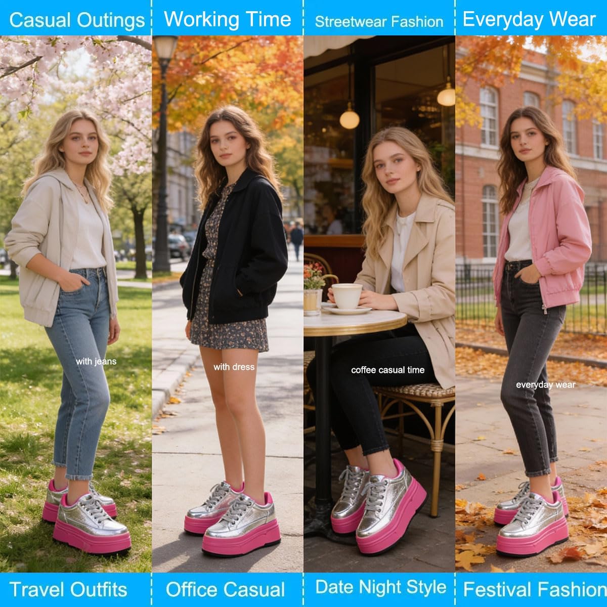 Platform Sneakers For Women - (3 inch-3.5 inch )6cm Heel & 3cm Inner Lift, Comfortable Cushioned Arch Support, Non-Slip Casual Walking Shoes, Microfiber Leather Platform Shoes White Black Red Yellow - Image 4