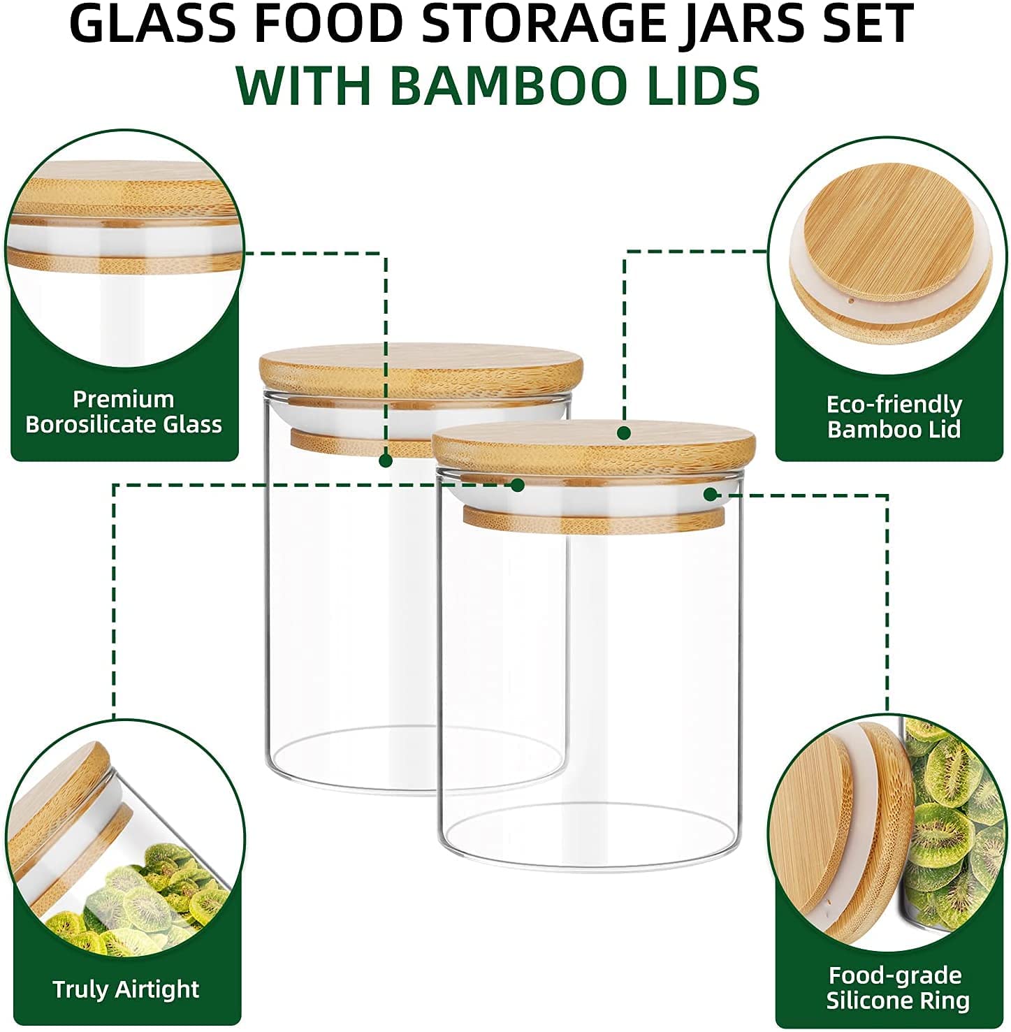 LABROS 6 Bottles Glass Jar Set, Small Air Tight Canister Storage Containers with Natural Bamboo Lids (220-ML Glass JAR) Bamboo lid jar - Image 5 thumbnail