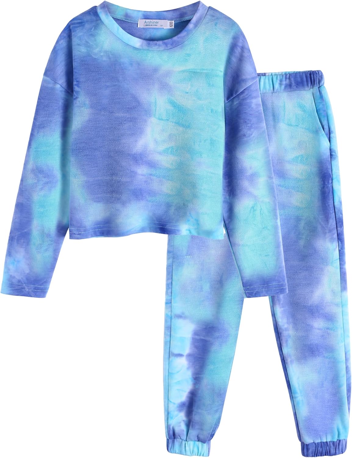Arshiner Girls 2 Piece Outfits Kids Tie Dye Sweatsuits Set Long Sleeve Shirt and Pants Set Size 5-14 Y