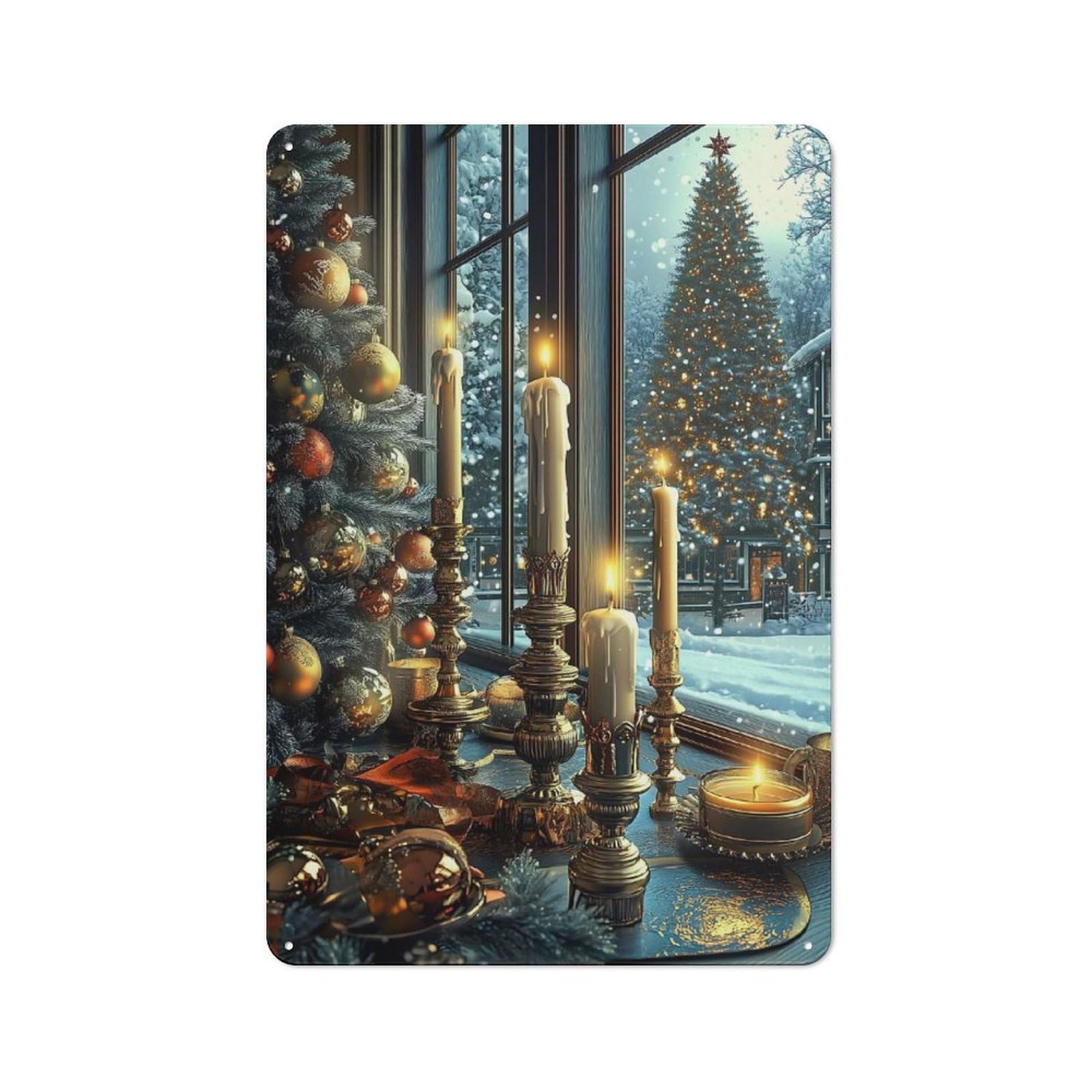 Junmoney Christmas Window View Retro-Style Metal Plaque 30X20cm For Garage Or Workshop, For Garage, Workshop And Man Cave Decoration