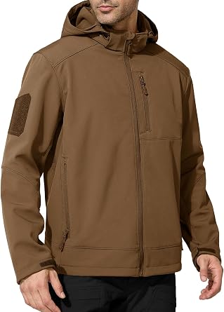 FREE SOLDIER Mens Lightweight Softshell Jacket Winter Fleece Lined Hooded Rain Waterproof Hiking Outdoor Jackets