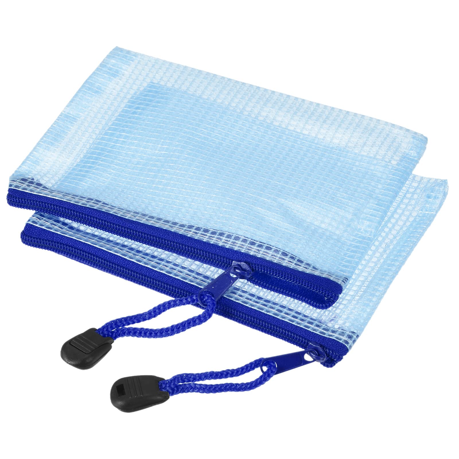 sourcing map Mesh Zipper Bags, A6 Size File Document Pockets Bill Pouch Folders for Office Home Supply, Blue Pack of 3 โ image 1