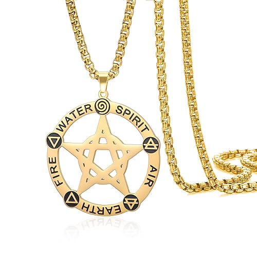 VASSAGO Pentagram Necklace for Men Women Stainless Steel Pentacle Pendant