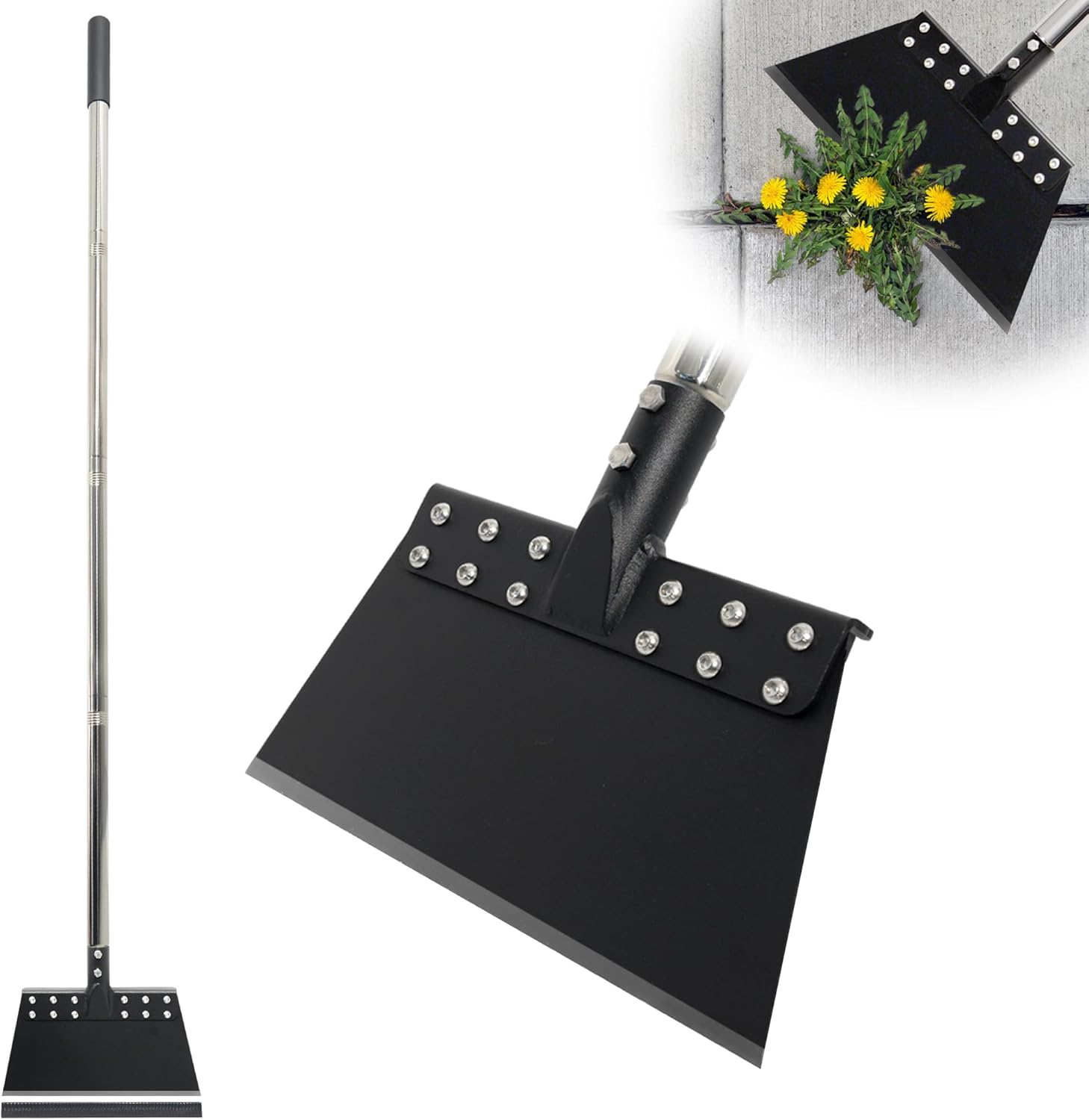 Ice Scraper for Driveway 65in Garden Flat Shovel Ice Chopper Heavy Duty Multi Weeding Shovel with 11in Spring Steel Blade Floor Scraper for Ice, Snow, Weed，Dirty, Moss, Driveway, Lawn Edging