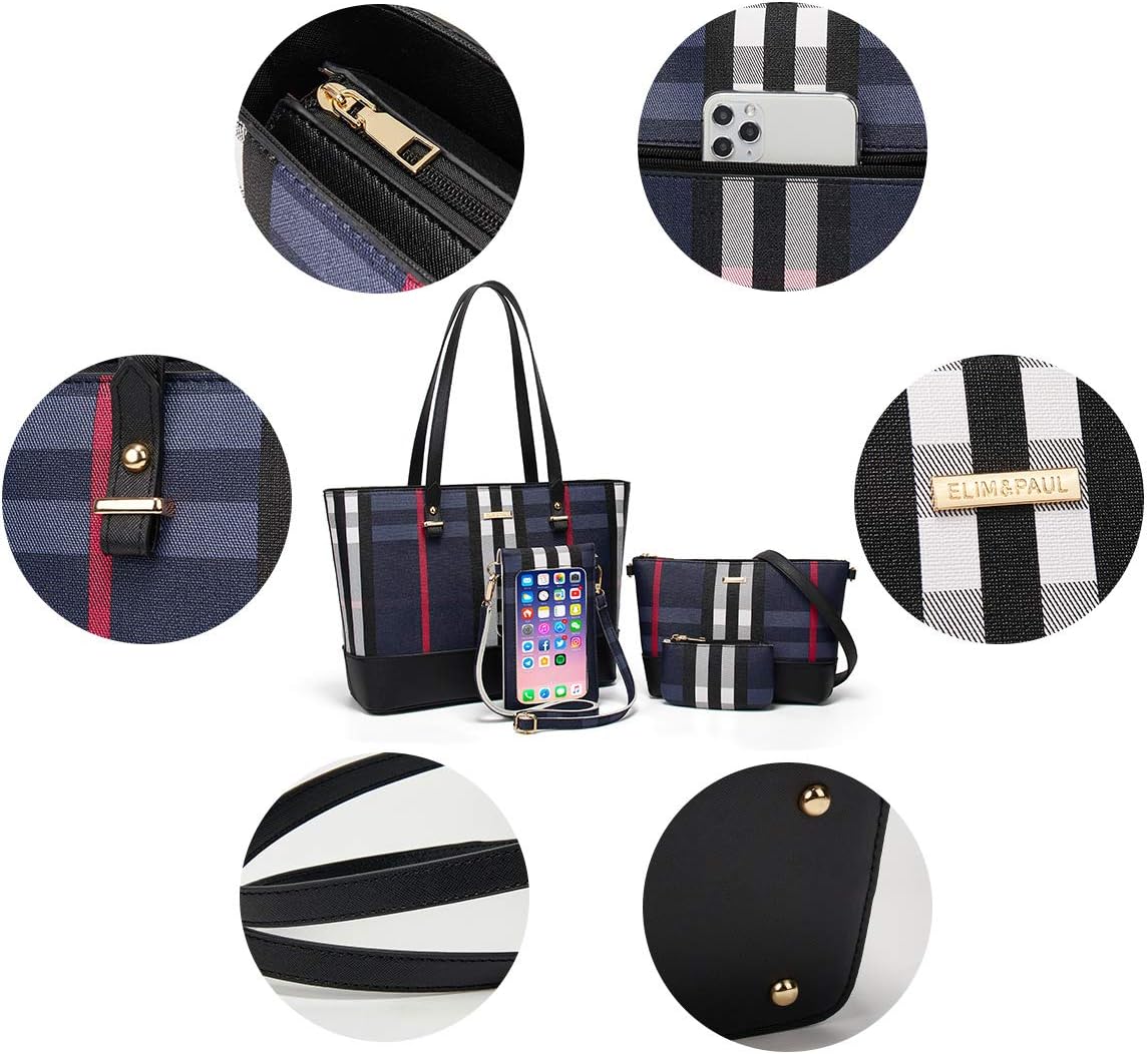 Women Fashion Synthetic Leather Handbags Tote Bag Shoulder Bag Top Handle Satchel Purse Set 4pcs - Image 3