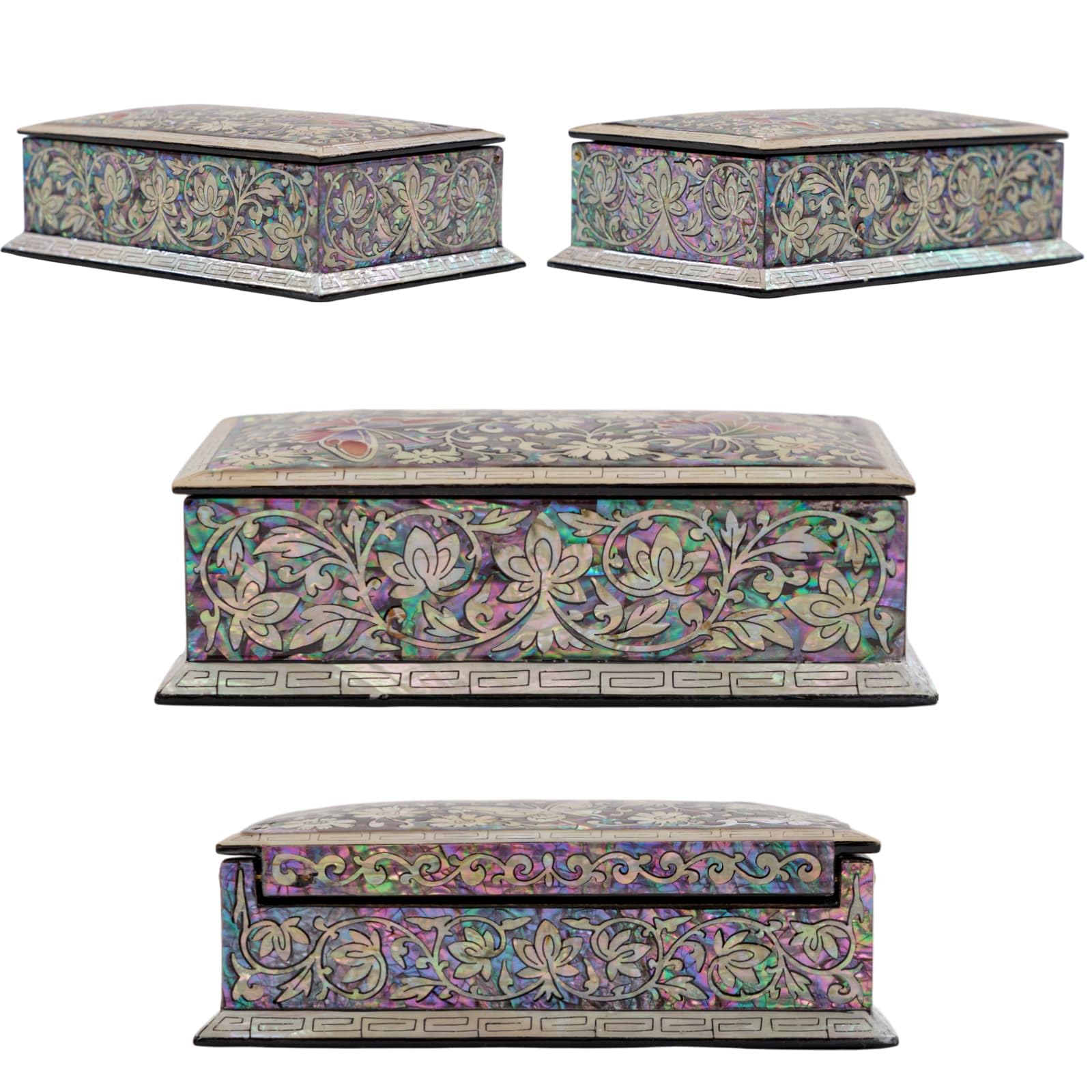 February Mountain Boîte à bijoux en nacre avec papillon et incrustation florale – Petit organisateur de souvenirs décoratif pour bijoux, bagues, boucles d'oreilles, cartes de visite, clés – Cadeau