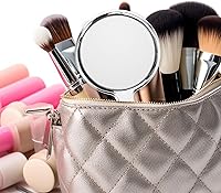 Vista 4 de Espejo de mano de vidrio con mango para maquillaje, espejo de viaje portátil para hombres y mujeres, chapado en plata, redondo