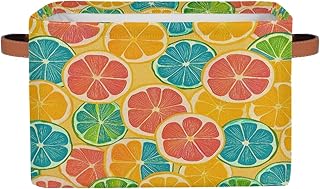 Collapsible Storage Bin 15x11in Grapefruit Lemon Fruit Print Easter Storage Basket for Shelves, Dog Toy Organizing