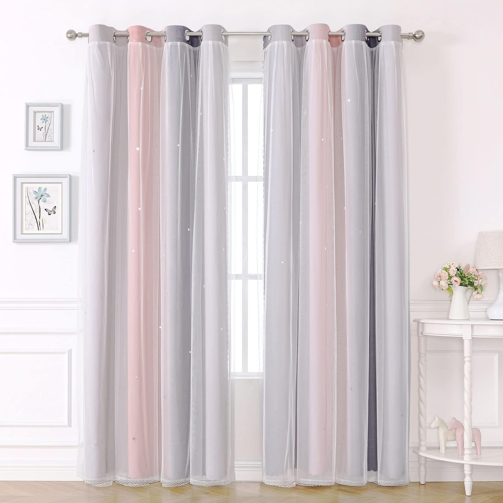KAHEAUM Blackout Curtains for Living Room Bedroom Nursery Kids Girls, 2