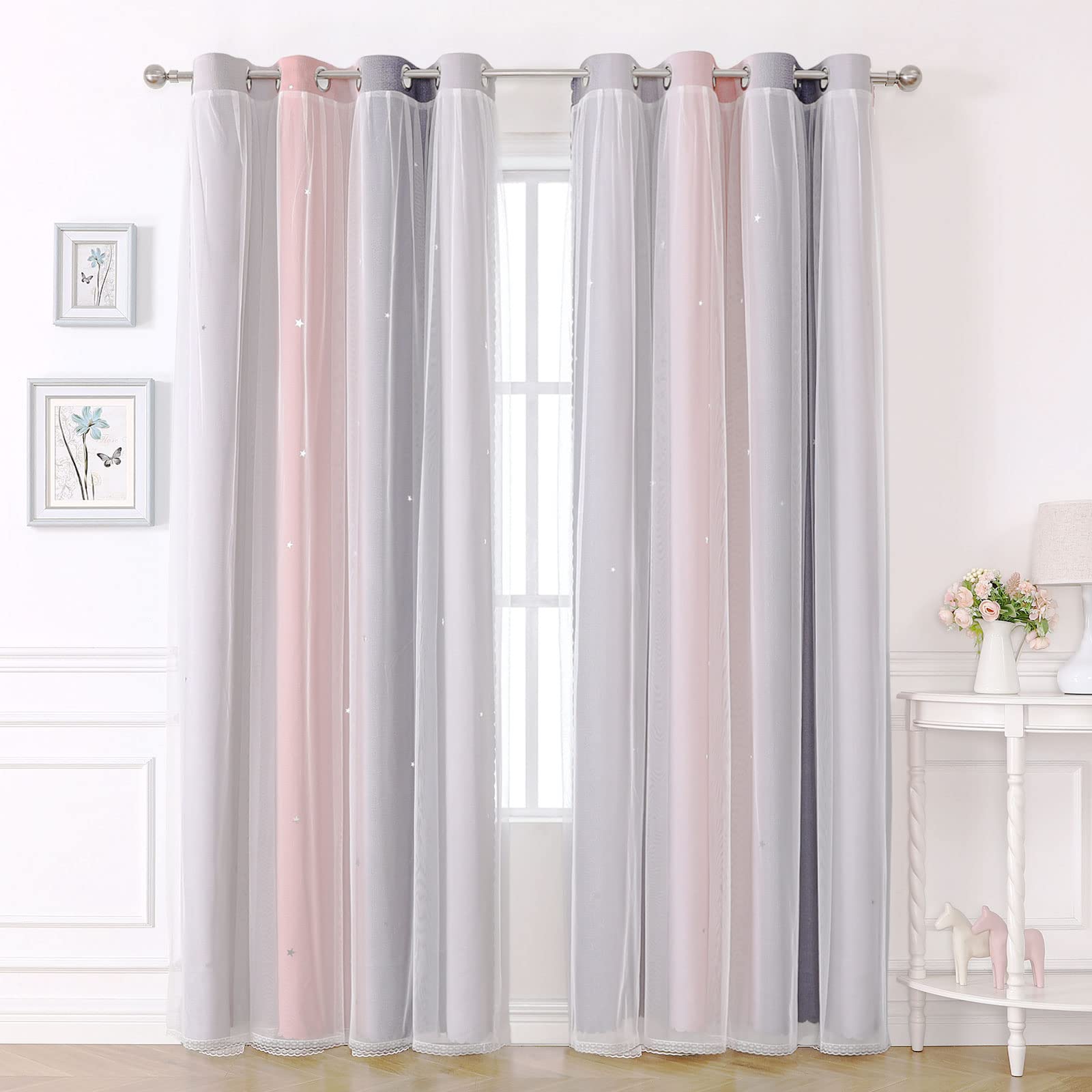 Rideaux occultants insonorisants et thermiques rose et gris pour chambre