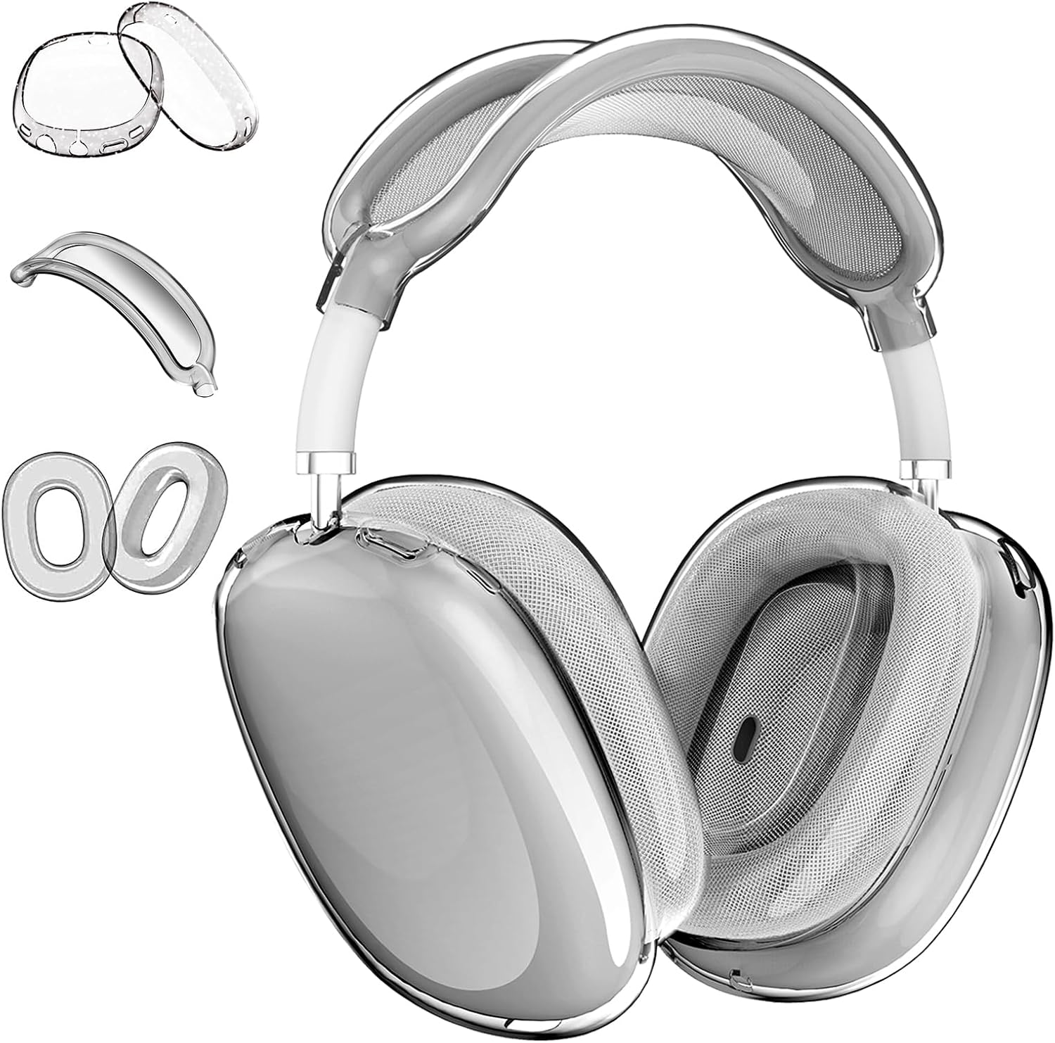 for AirPods Max Case Clear Black,3 in 1 Clear Soft TPU Ear Cups/Ear Pad Case/Headband Cover for Airpods Max Headphone Accessories-Black 3 in 1 clear black