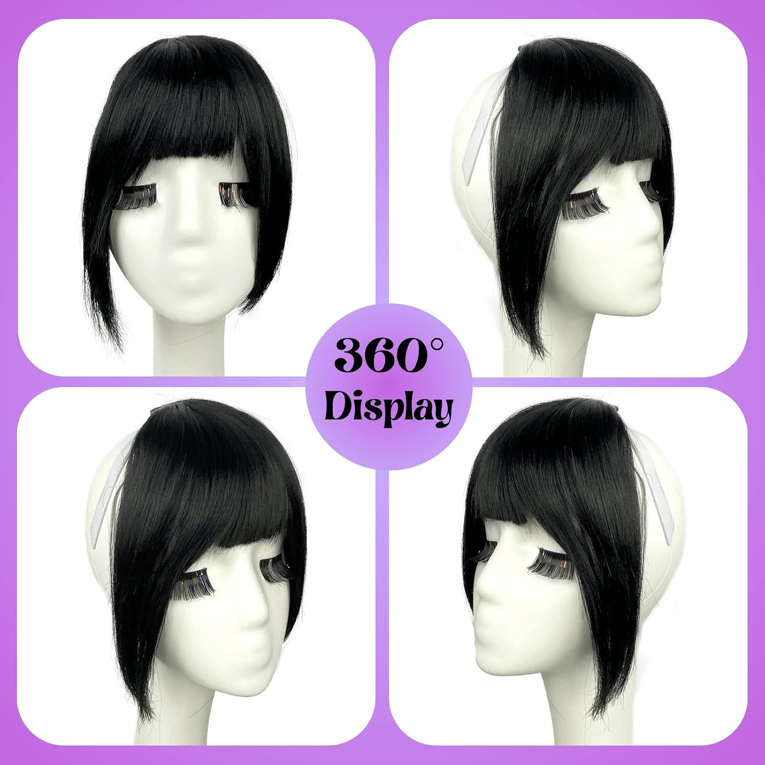 VAVANGA Yaki Bangs Hair Clip for Black Women, Thick Kinky Straight Bangs Clip on, Black Yaki Straigt Fringe Clip in with 3 Clips Curtain Fake Hair Bang with Temples Hairpiece - #2(Natural Black)