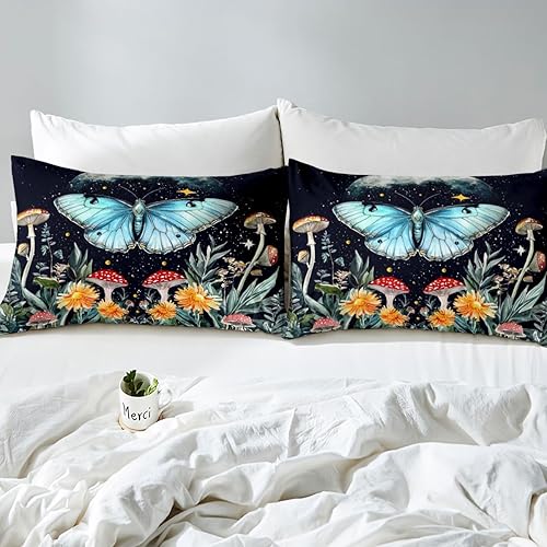 Miniatura 6 de Erosebridal Juego de sábanas ajustables de mariposa azul para niñas y mujeres, juego de sábanas bajeras de fase lunar tamaño Queen, lindo juego de