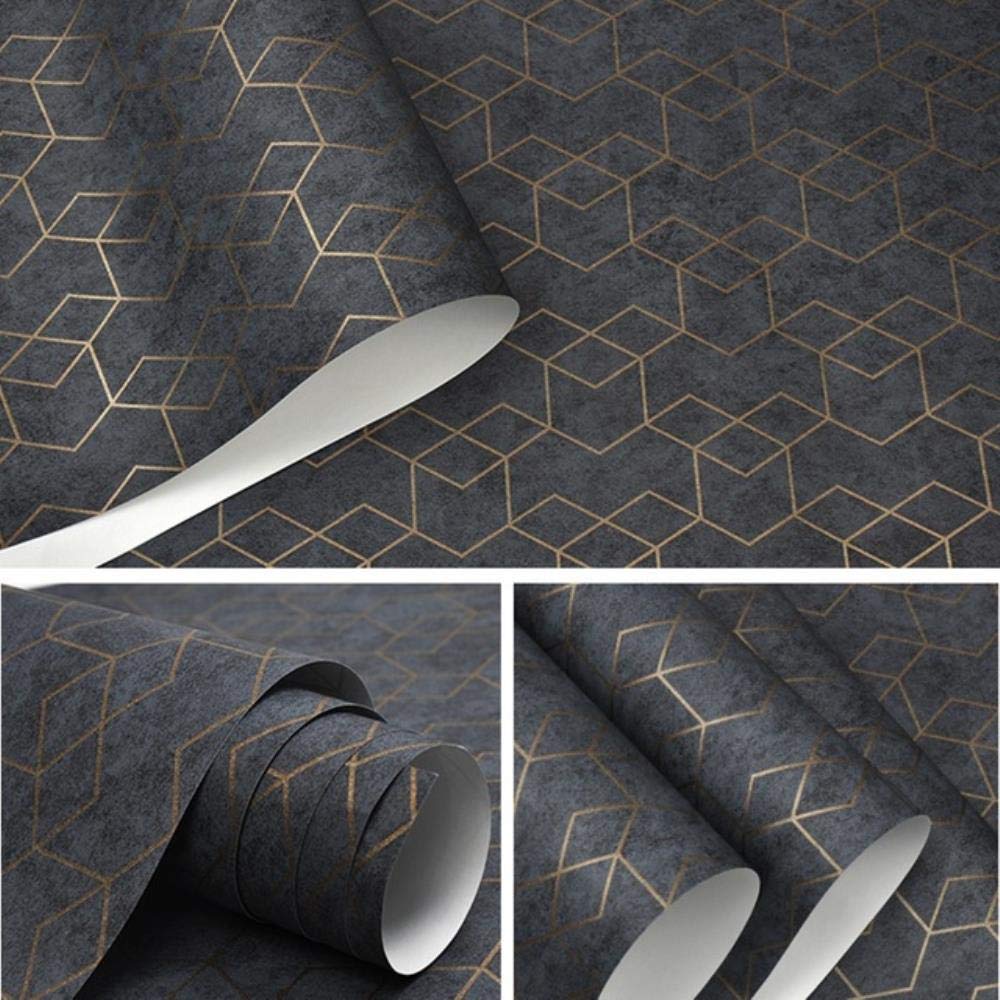 Papier peint géométrique luxe noir gris intissé moderne pour salon élégant
