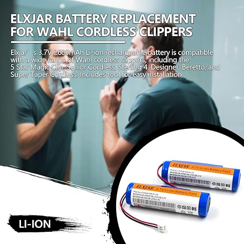 Miniatura 5 de Paquete de 2 baterías de repuesto para Wahl Clipper 5 Star Magic Clip Inalámbrico, Senior Inalámbrico, Sterling 4, Ion Litio Inalámbrico, Diseñador,