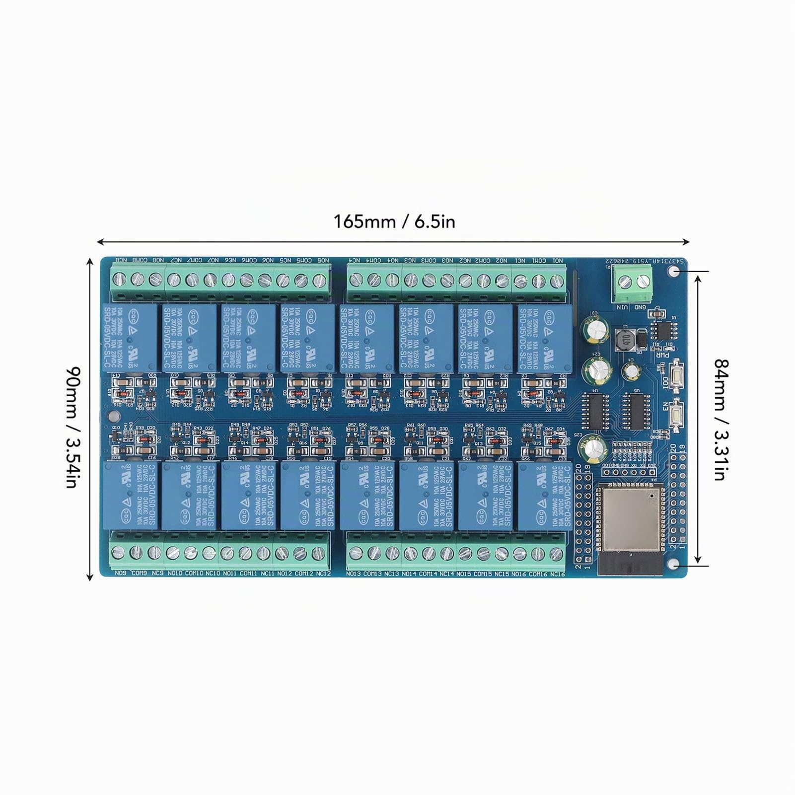Carte de Module Relais 16 canaux pour -WROOM, Carte de Développement Relais pour Maison Connectée, Alimentation DC5-12V, Contrôle de Charges Jusqu'à AC 250 V ou DC 30 V