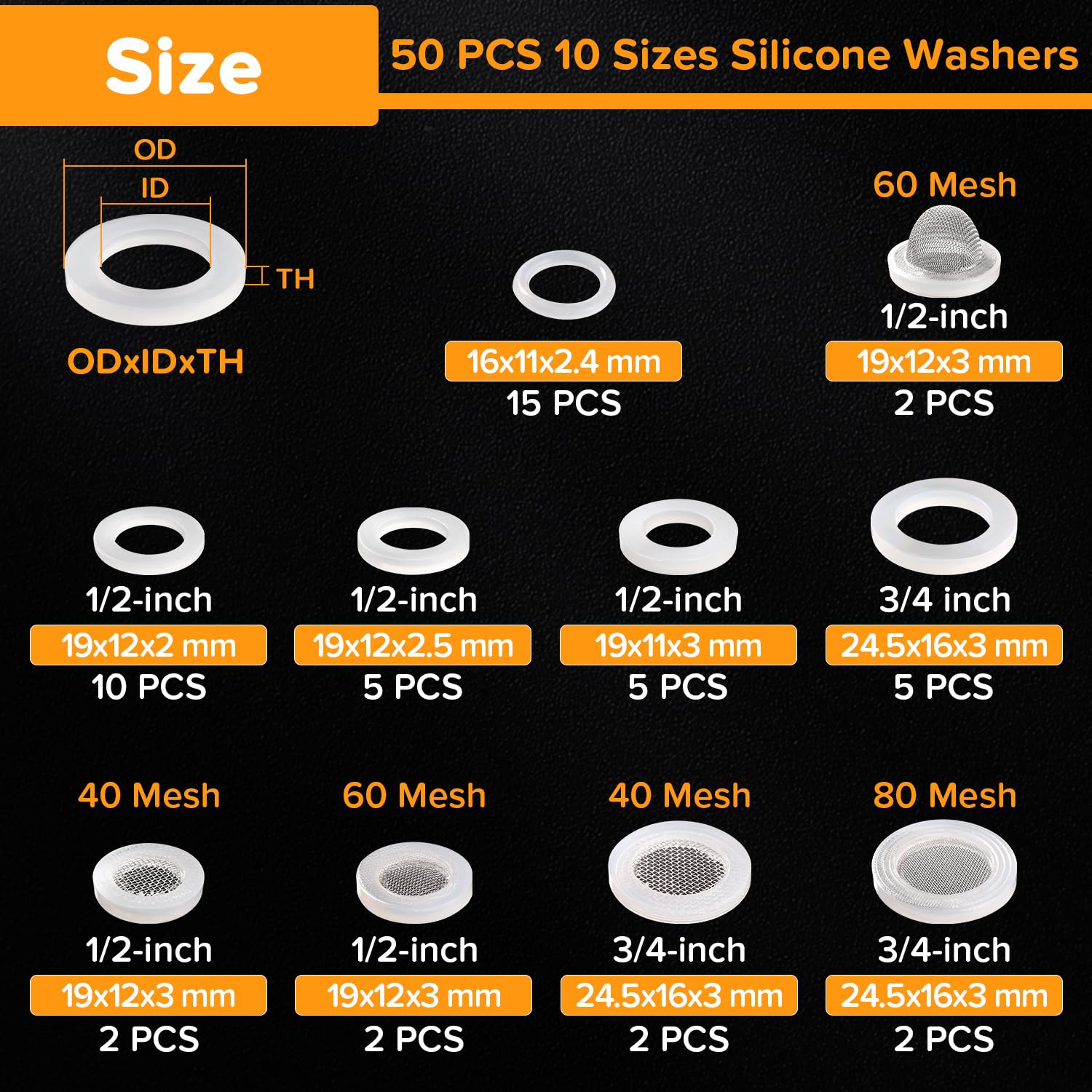 Lyeteung 50 PCS 1/2 3/4 Inch Hose Washers and Filter Mesh Washer Kit, Mesh Silicone Washers, Seal O Ring Gasket - Image 2