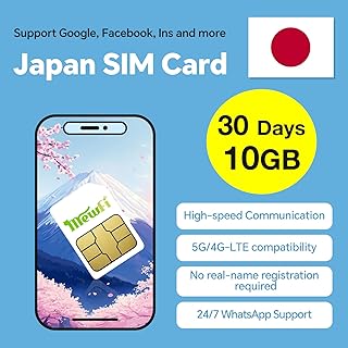 Japan Prepaid SIM Card 30 Days 10GB – 4G High-Speed Communication – Easy Activation & 24/7 Whatsapp Support, Works with Google, Instagram, Twitter – for Unlocked Phones