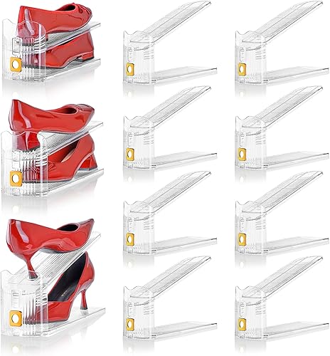 Miniatura 17 de Organizador de ranuras para zapatos para armario, paquete de 12 organizadores apiladores de zapatos, ahorradores de espacio de almacenamiento