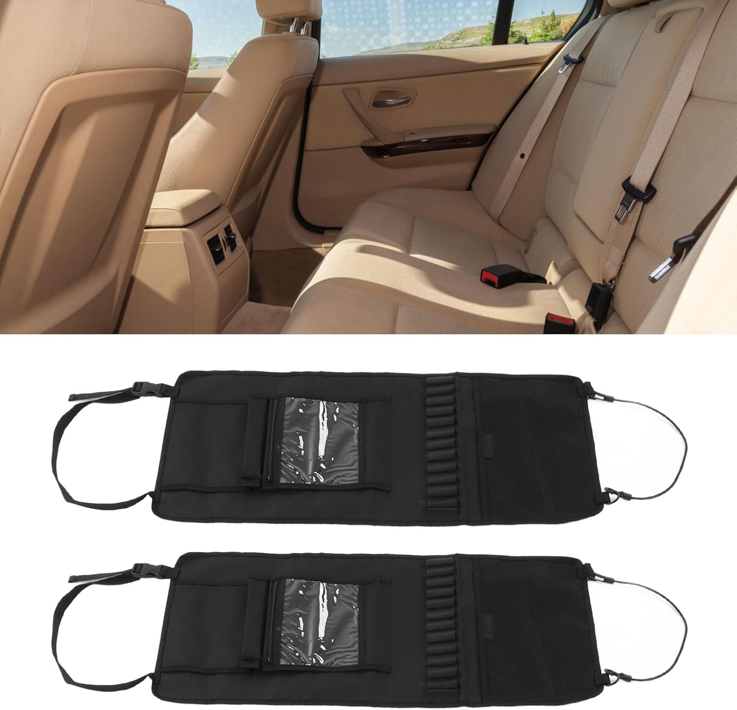 Car Storage Organizer 2 PCS,Car Seat Back Rack Holder Organizer 600D Oxford Cloth Cover Storage Bag for Truck Pickup Black(ferrous)
