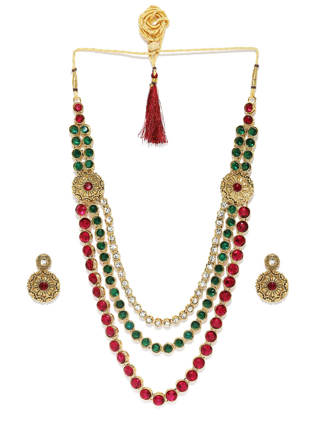 ZAVERI PEARLS Antique Gold Tone Multi Layered Long Necklace Set For Women-ZPFK9325 (B081PSCN2W) Amazon Price History, Amazon Price Tracker