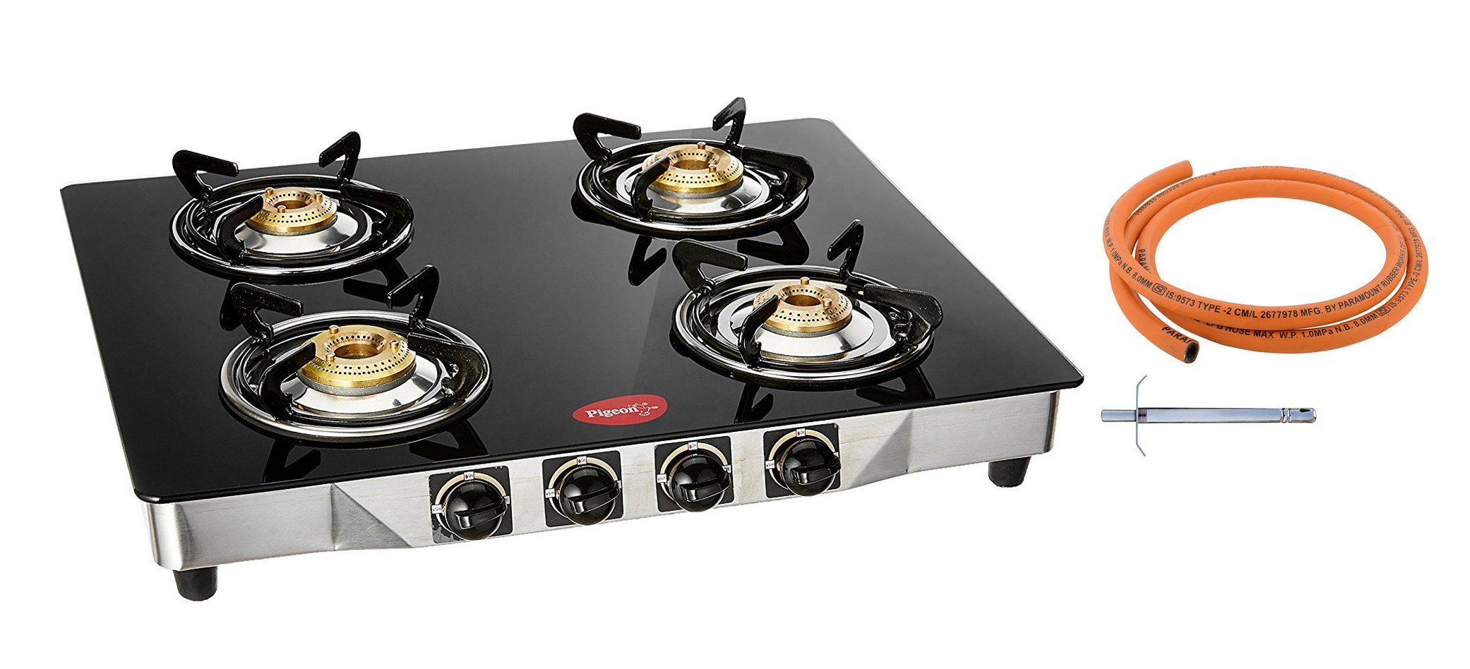 Buy Pigeon by Stovekraft Glass Smart 4 Burner Glasstop Stove with LPG